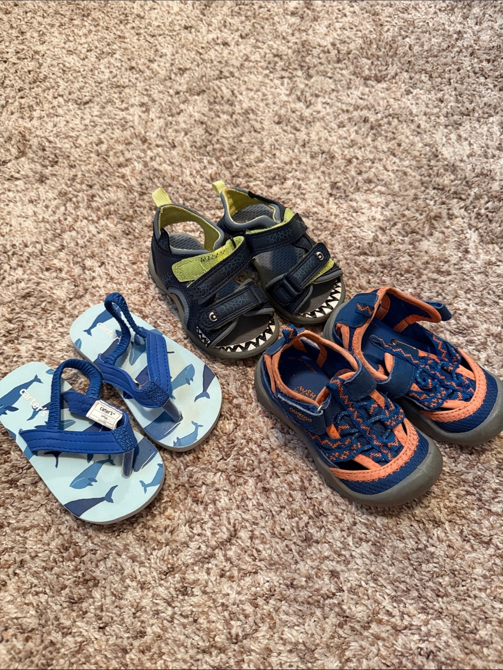 Kids Navy and Orange Athletic Shoes - Blue Flip Flops - Navy and Lime Sandals
